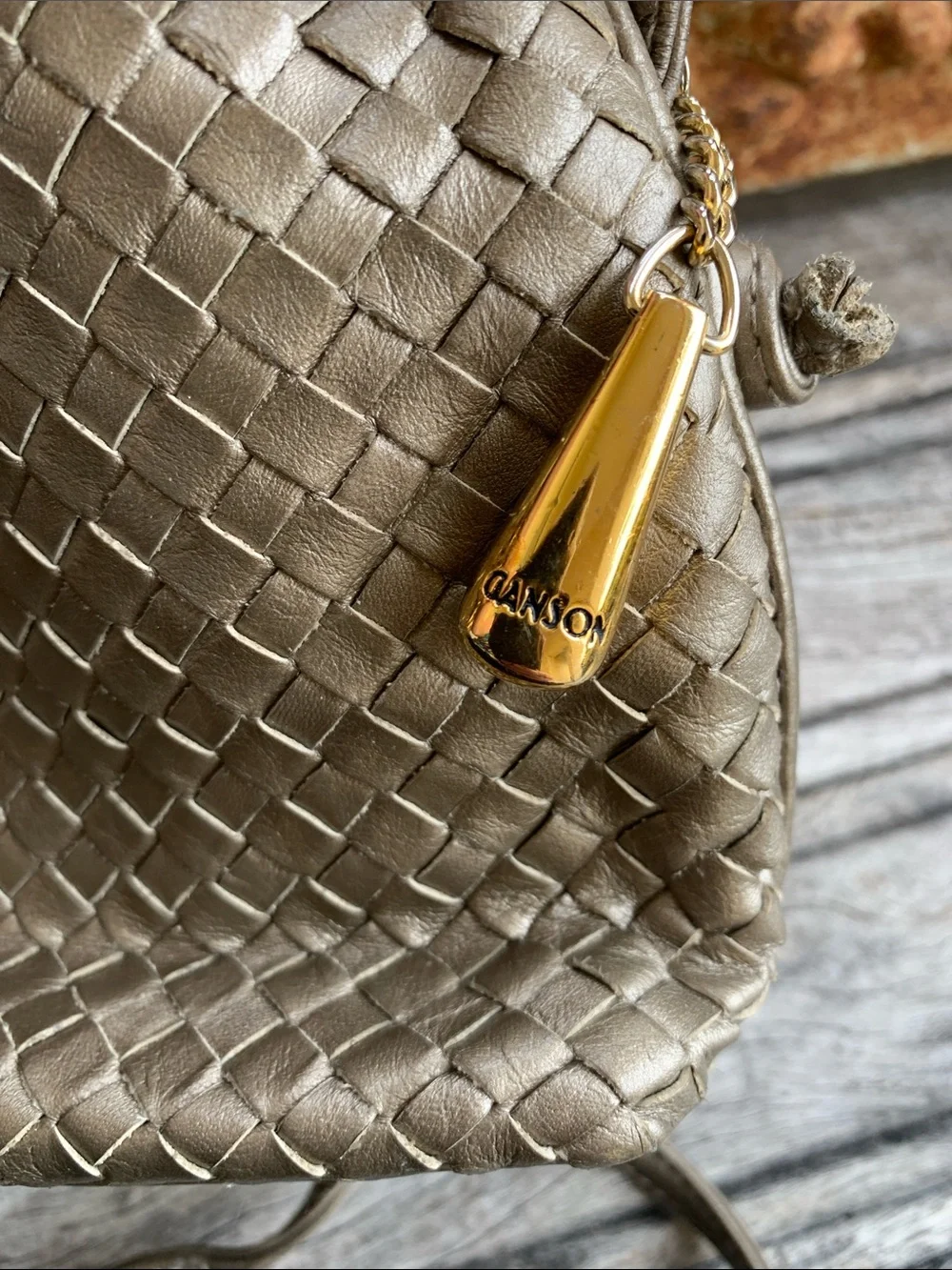 Vintage 80’s Ganson Leather Intrecciato Style Woven Crossbody Bag